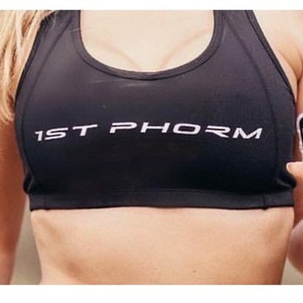 1st Phorm Sports Bra Black Cross Back Ribbed Athletic Gym Activewear Top mm
